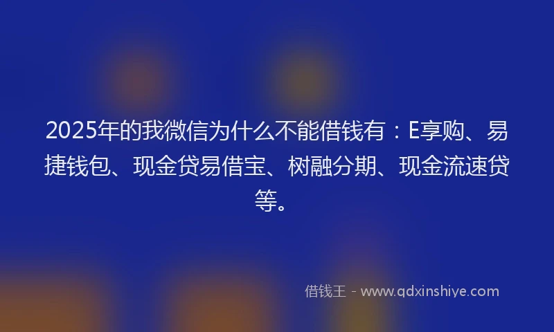 2025年的我微信为什么不能借钱有：E享购、易捷钱包、现金贷易借宝、树融分期、现金流速贷等。