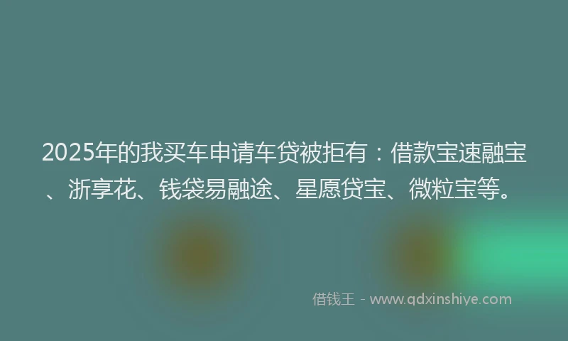 2025年的我买车申请车贷被拒有：借款宝速融宝、浙享花、钱袋易融途、星愿贷宝、微粒宝等。