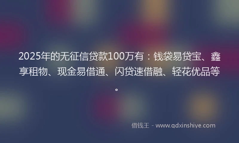2025年的无征信贷款100万有：钱袋易贷宝、鑫享租物、现金易借通、闪贷速借融、轻花优品等。