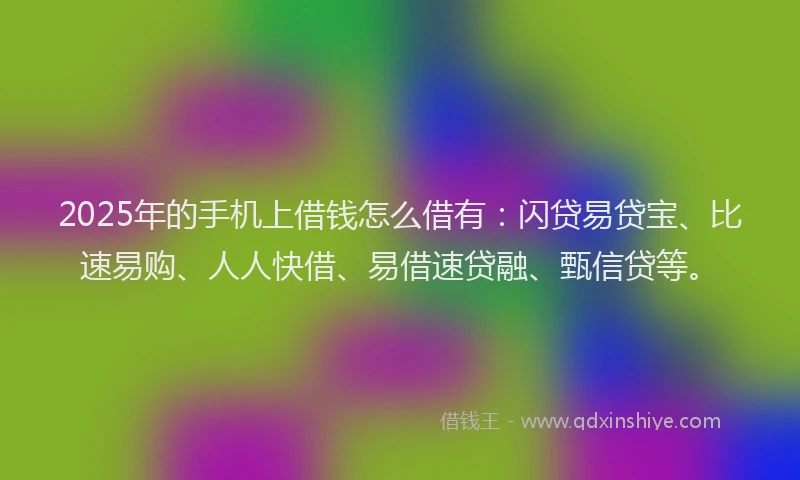 2025年的手机上借钱怎么借有：闪贷易贷宝、比速易购、人人快借、易借速贷融、甄信贷等。