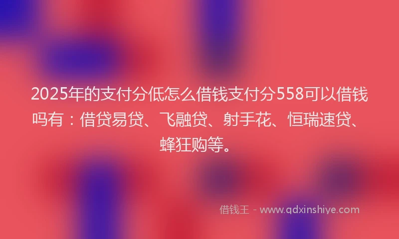 2025年的支付分低怎么借钱支付分558可以借钱吗有：借贷易贷、飞融贷、射手花、恒瑞速贷、蜂狂购等。