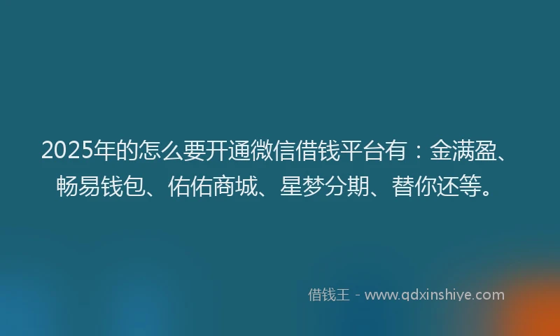 2025年的怎么要开通微信借钱平台有：金满盈、畅易钱包、佑佑商城、星梦分期、替你还等。