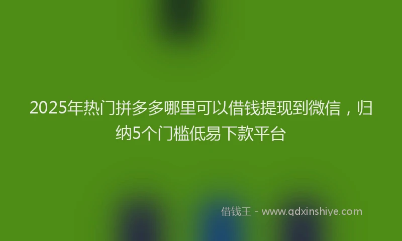 2025年热门拼多多哪里可以借钱提现到微信，归纳5个门槛低易下款平台