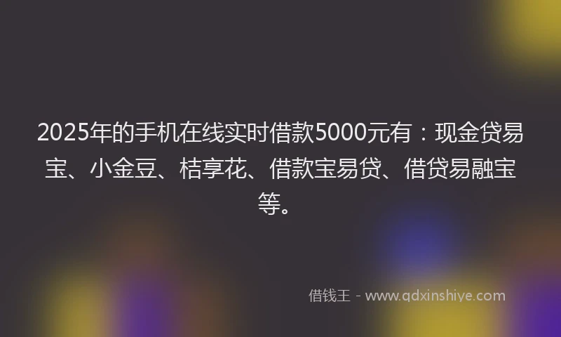 2025年的手机在线实时借款5000元有：现金贷易宝、小金豆、桔享花、借款宝易贷、借贷易融宝等。