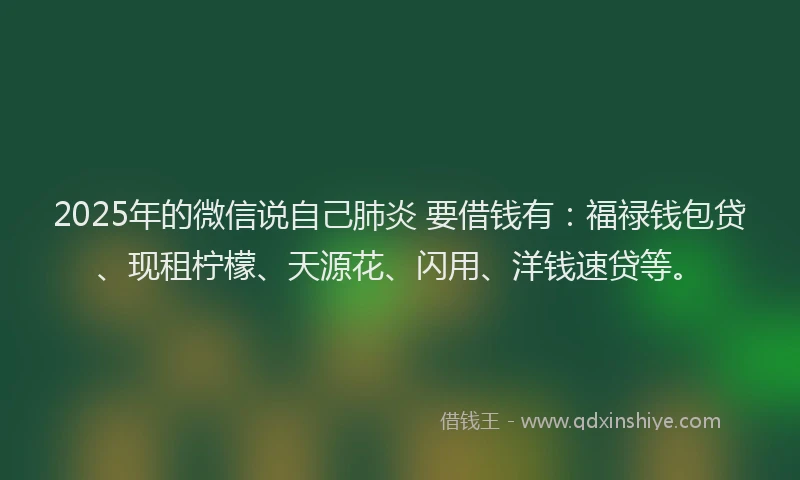 2025年的微信说自己肺炎 要借钱有：福禄钱包贷、现租柠檬、天源花、闪用、洋钱速贷等。