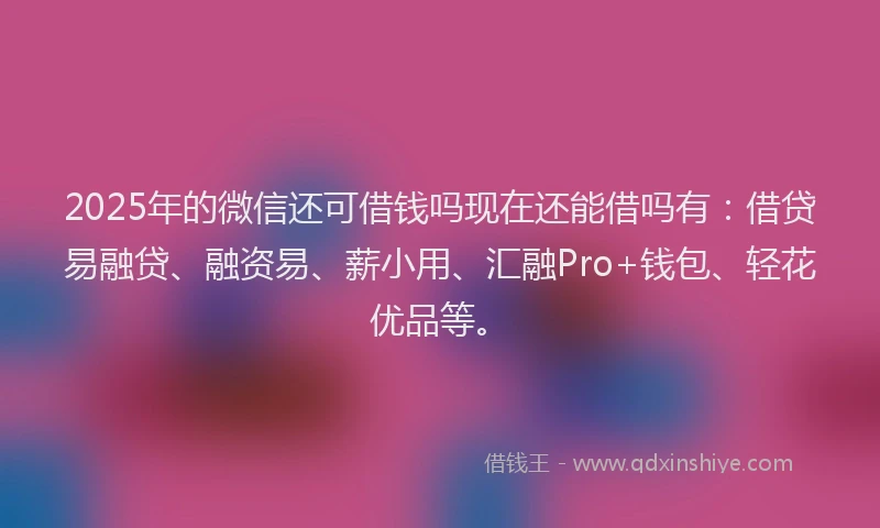 2025年的微信还可借钱吗现在还能借吗有：借贷易融贷、融资易、薪小用、汇融Pro+钱包、轻花优品等。