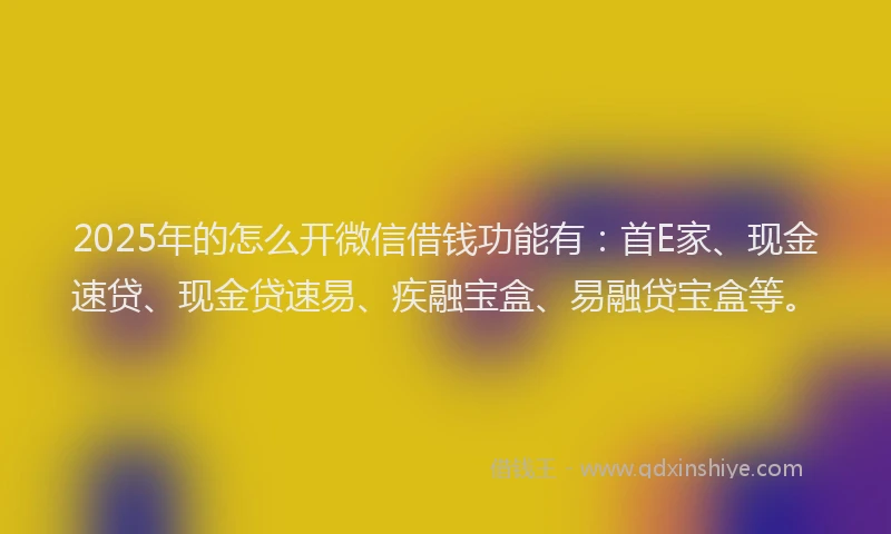 2025年的怎么开微信借钱功能有：首E家、现金速贷、现金贷速易、疾融宝盒、易融贷宝盒等。