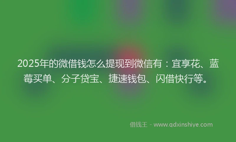 2025年的微借钱怎么提现到微信有：宜享花、蓝莓买单、分子贷宝、捷速钱包、闪借快行等。