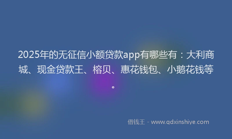 2025年的无征信小额贷款app有哪些有：大利商城、现金贷款王、榕贝、惠花钱包、小鹅花钱等。