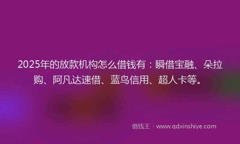 2025年的放款机构怎么借钱有：瞬借宝融、朵拉购、阿凡达速借、蓝鸟信用、超人卡等。