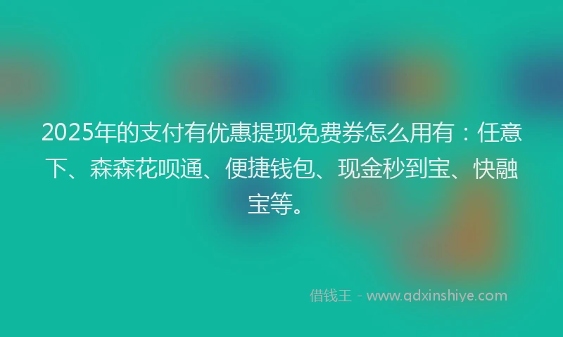 2025年的支付有优惠提现免费券怎么用有：任意下、森森花呗通、便捷钱包、现金秒到宝、快融宝等。