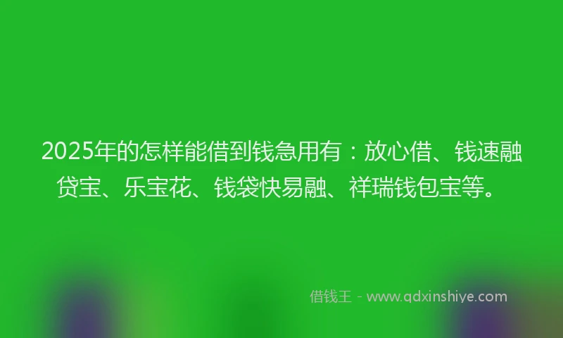 2025年的怎样能借到钱急用有：放心借、钱速融贷宝、乐宝花、钱袋快易融、祥瑞钱包宝等。