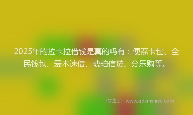 2025年的拉卡拉借钱是真的吗有：便荔卡包、全民钱包、爱木速借、琥珀信贷、分乐购等。