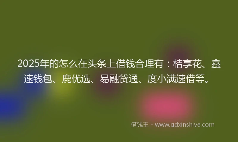2025年的怎么在头条上借钱合理有：桔享花、鑫速钱包、鹿优选、易融贷通、度小满速借等。