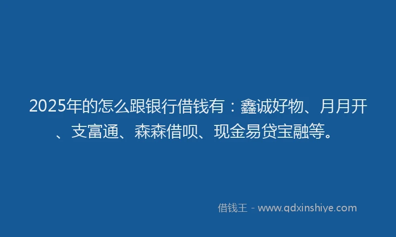 2025年的怎么跟银行借钱有：鑫诚好物、月月开、支富通、森森借呗、现金易贷宝融等。