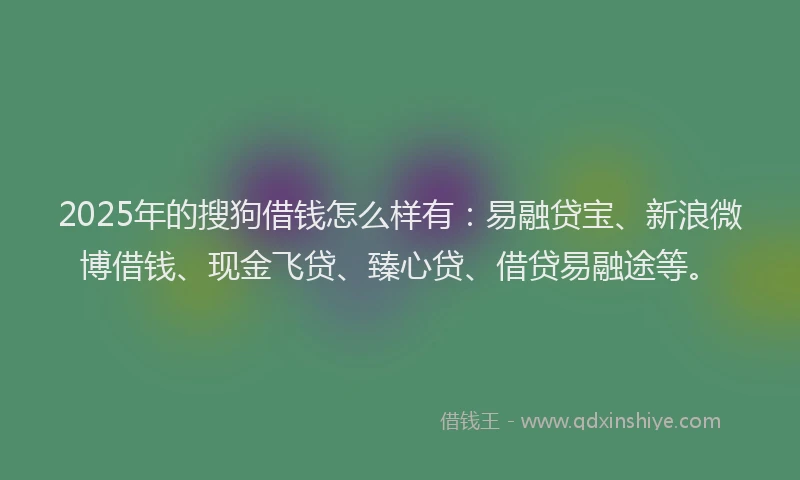 2025年的搜狗借钱怎么样有：易融贷宝、新浪微博借钱、现金飞贷、臻心贷、借贷易融途等。