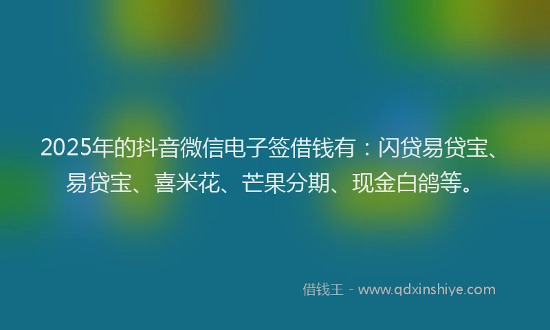 2025年的抖音微信电子签借钱有：闪贷易贷宝、易贷宝、喜米花、芒果分期、现金白鸽等。