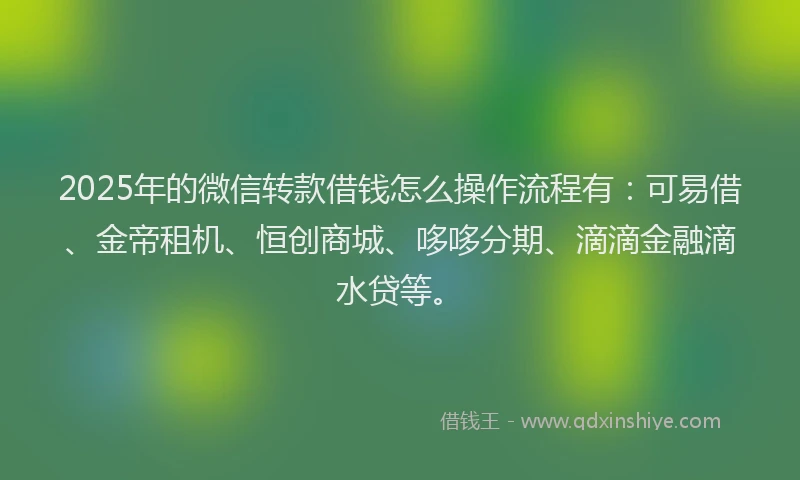 2025年的微信转款借钱怎么操作流程有：可易借、金帝租机、恒创商城、哆哆分期、滴滴金融滴水贷等。