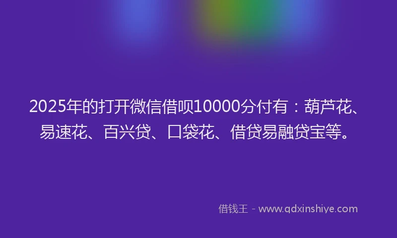 2025年的打开微信借呗10000分付有：葫芦花、易速花、百兴贷、口袋花、借贷易融贷宝等。