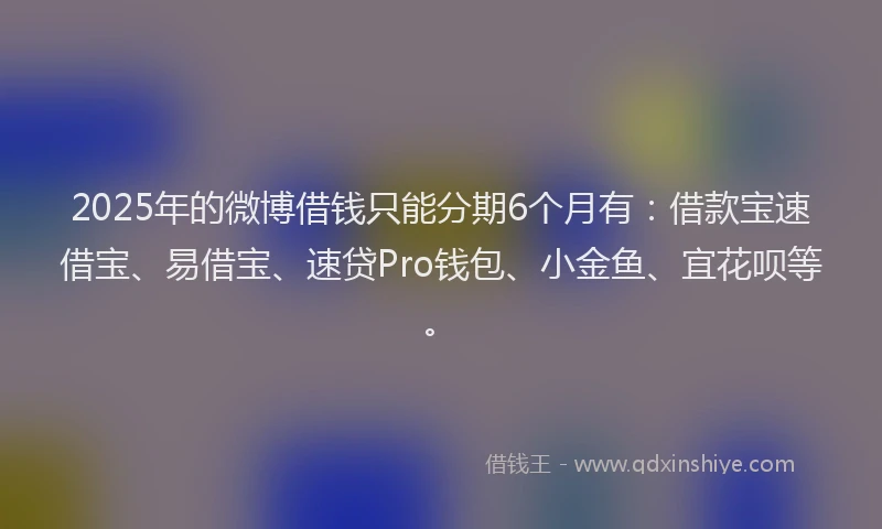 2025年的微博借钱只能分期6个月有：借款宝速借宝、易借宝、速贷Pro钱包、小金鱼、宜花呗等。