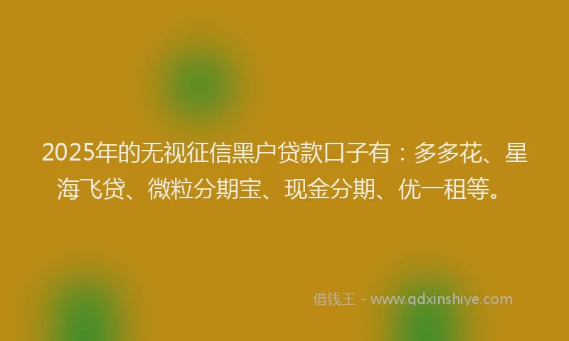 2025年的无视征信黑户贷款口子有：多多花、星海飞贷、微粒分期宝、现金分期、优一租等。