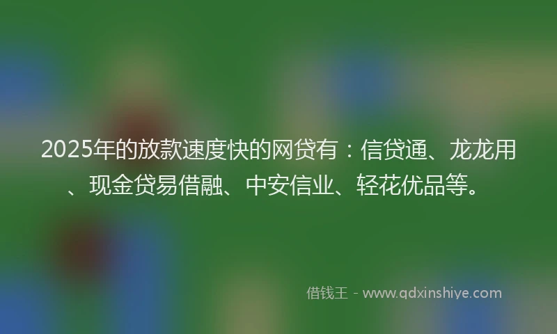 2025年的放款速度快的网贷有：信贷通、龙龙用、现金贷易借融、中安信业、轻花优品等。