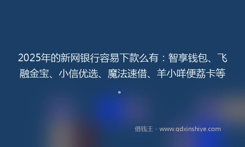 2025年的新网银行容易下款么有：智享钱包、飞融金宝、小信优选、魔法速借、羊小咩便荔卡等。