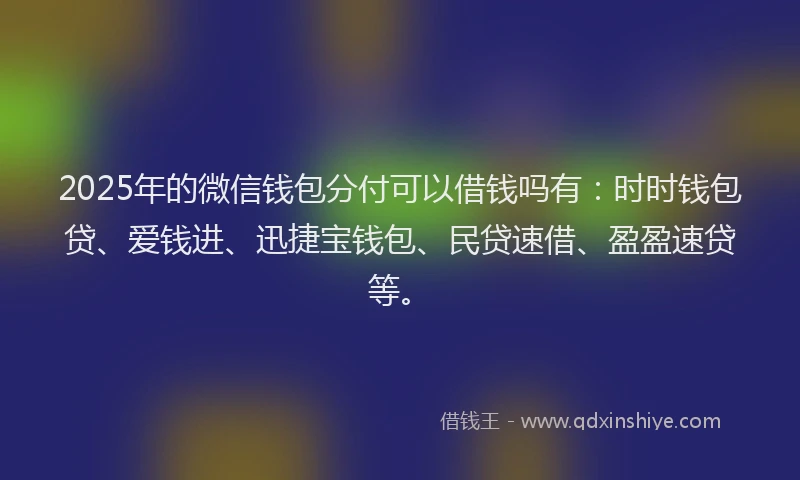2025年的微信钱包分付可以借钱吗有：时时钱包贷、爱钱进、迅捷宝钱包、民贷速借、盈盈速贷等。