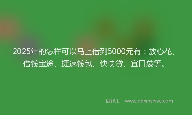 2025年的怎样可以马上借到5000元有：放心花、借钱宝途、捷速钱包、快快贷、宜口袋等。