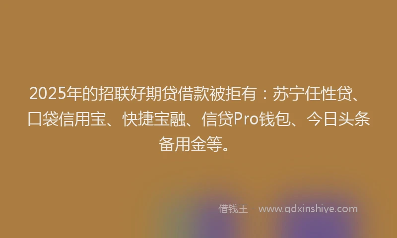 2025年的招联好期贷借款被拒有：苏宁任性贷、口袋信用宝、快捷宝融、信贷Pro钱包、今日头条备用金等。