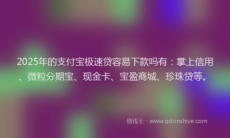 2025年的支付宝极速贷容易下款吗有：掌上信用、微粒分期宝、现金卡、宝盈商城、珍珠贷等。