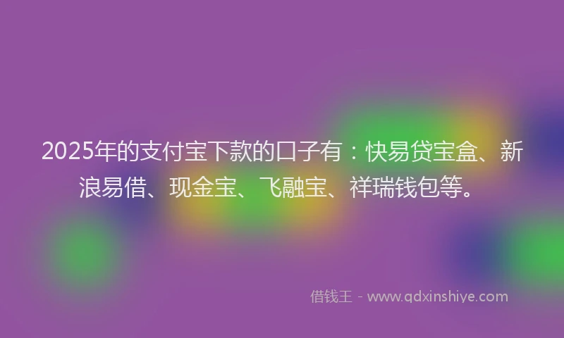2025年的支付宝下款的口子有：快易贷宝盒、新浪易借、现金宝、飞融宝、祥瑞钱包等。