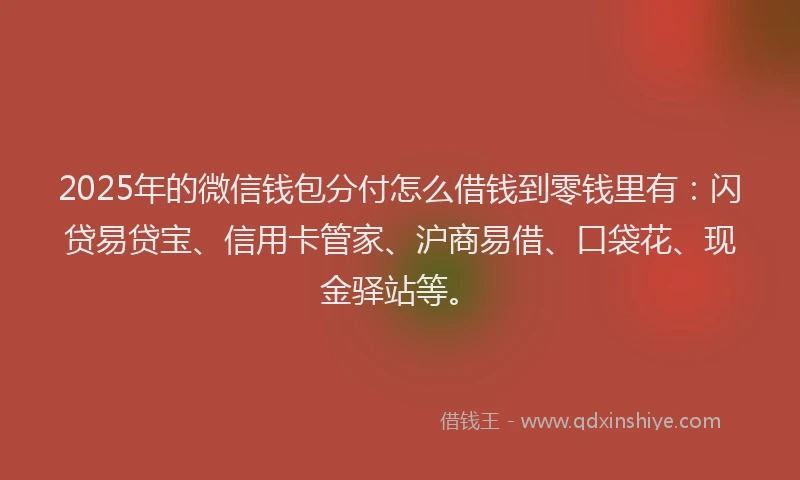 2025年的微信钱包分付怎么借钱到零钱里有：闪贷易贷宝、信用卡管家、沪商易借、口袋花、现金驿站等。