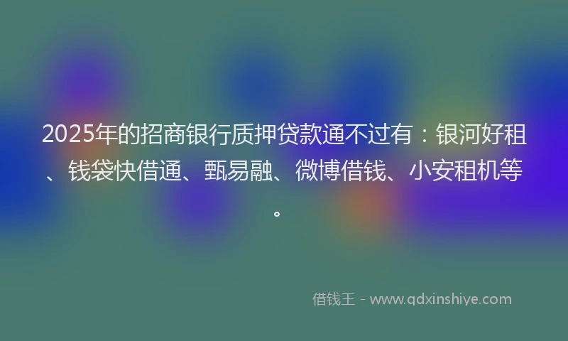 2025年的招商银行质押贷款通不过有：银河好租、钱袋快借通、甄易融、微博借钱、小安租机等。