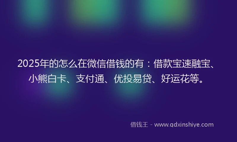 2025年的怎么在微信借钱的有：借款宝速融宝、小熊白卡、支付通、优投易贷、好运花等。