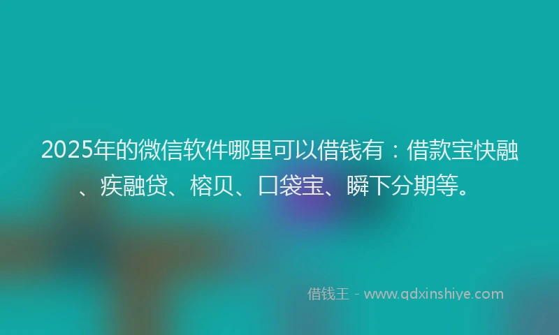 2025年的微信软件哪里可以借钱有：借款宝快融、疾融贷、榕贝、口袋宝、瞬下分期等。