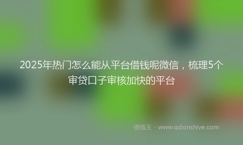 2025年热门怎么能从平台借钱呢微信，梳理5个审贷口子审核加快的平台