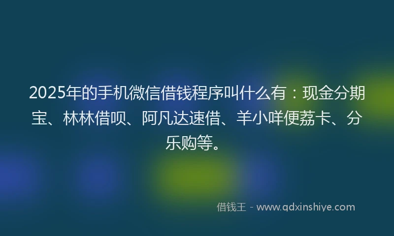 2025年的手机微信借钱程序叫什么有：现金分期宝、林林借呗、阿凡达速借、羊小咩便荔卡、分乐购等。