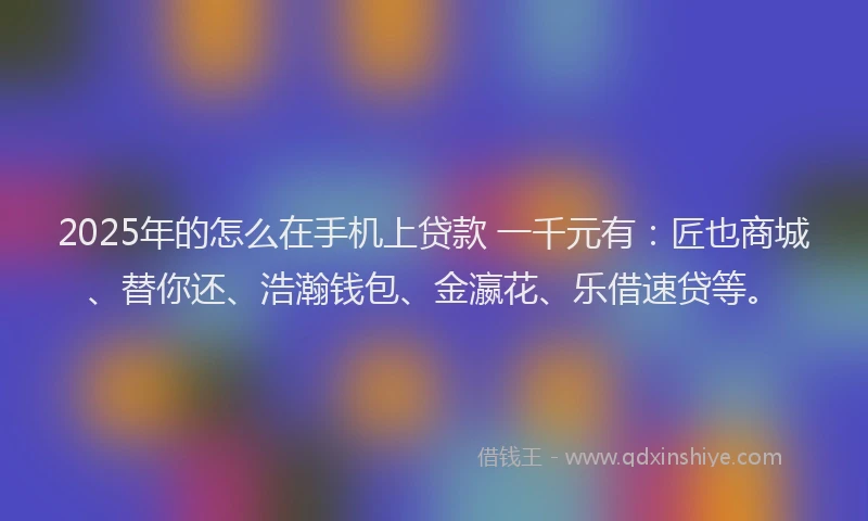 2025年的怎么在手机上贷款 一千元有：匠也商城、替你还、浩瀚钱包、金瀛花、乐借速贷等。