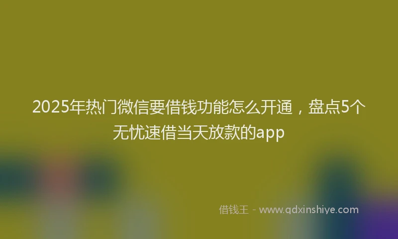 2025年热门微信要借钱功能怎么开通，盘点5个无忧速借当天放款的app