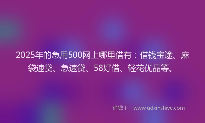 2025年的急用500网上哪里借有：借钱宝途、麻袋速贷、急速贷、58好借、轻花优品等。