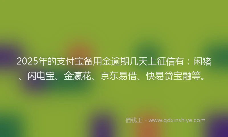 2025年的支付宝备用金逾期几天上征信有：闲猪、闪电宝、金瀛花、京东易借、快易贷宝融等。