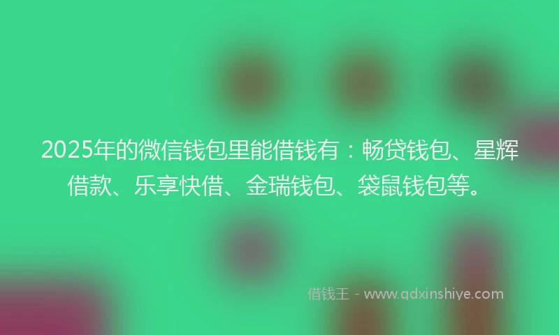 2025年的微信钱包里能借钱有：畅贷钱包、星辉借款、乐享快借、金瑞钱包、袋鼠钱包等。