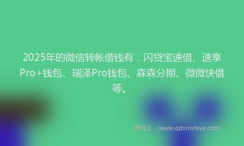 2025年的微信转帐借钱有：闪贷宝速借、速享Pro+钱包、瑞泽Pro钱包、森森分期、微微快借等。