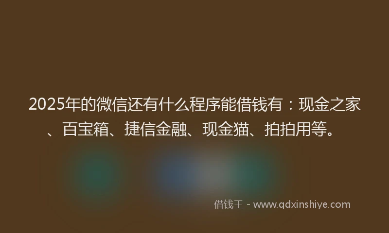 2025年的微信还有什么程序能借钱有：现金之家、百宝箱、捷信金融、现金猫、拍拍用等。