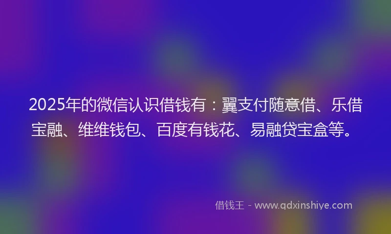 2025年的微信认识借钱有：翼支付随意借、乐借宝融、维维钱包、百度有钱花、易融贷宝盒等。