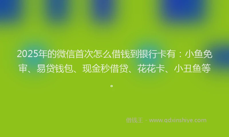 2025年的微信首次怎么借钱到银行卡有：小鱼免审、易贷钱包、现金秒借贷、花花卡、小丑鱼等。