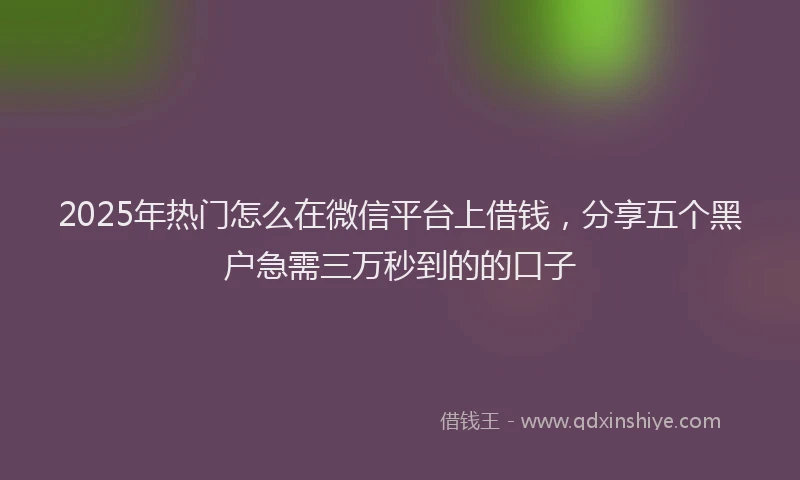 2025年热门怎么在微信平台上借钱，分享五个黑户急需三万秒到的的口子
