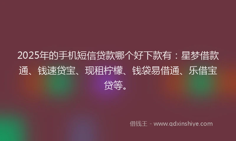 2025年的手机短信贷款哪个好下款有：星梦借款通、钱速贷宝、现租柠檬、钱袋易借通、乐借宝贷等。