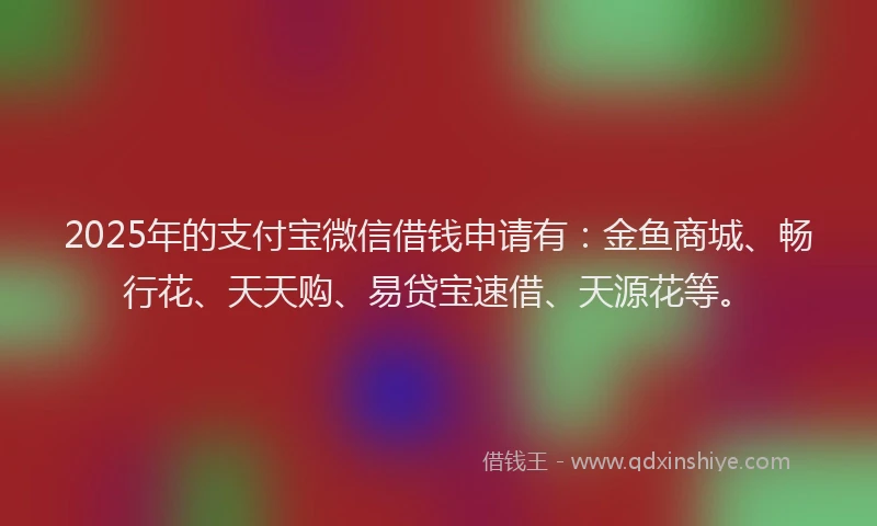 2025年的支付宝微信借钱申请有：金鱼商城、畅行花、天天购、易贷宝速借、天源花等。